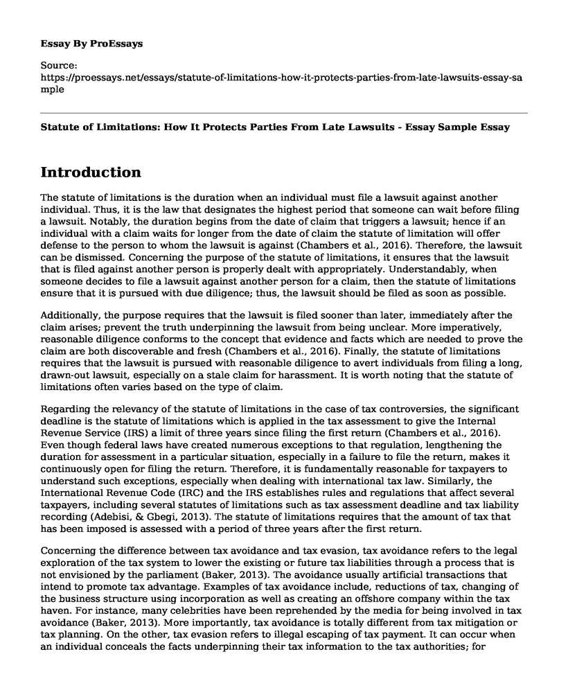 Statute of Limitations: How It Protects Parties From Late Lawsuits - Essay Sample