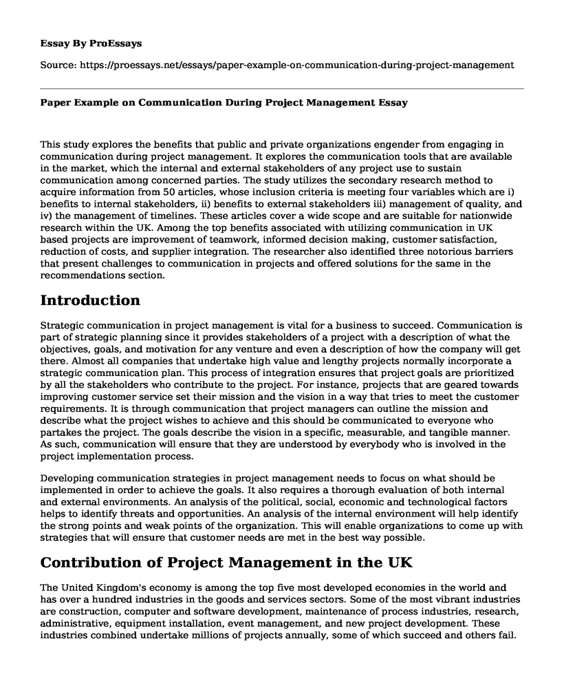 Paper Example on Communication During Project Management