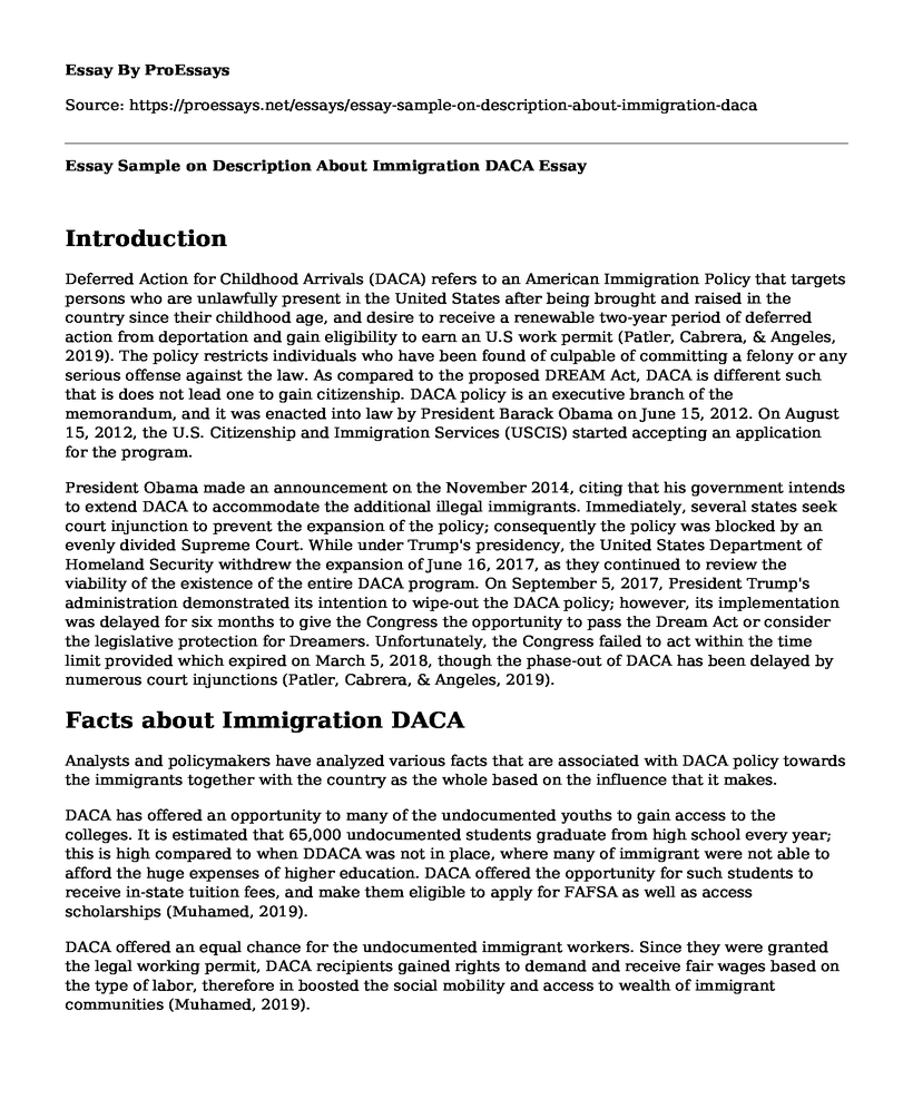 Essay Sample on Description About Immigration DACA