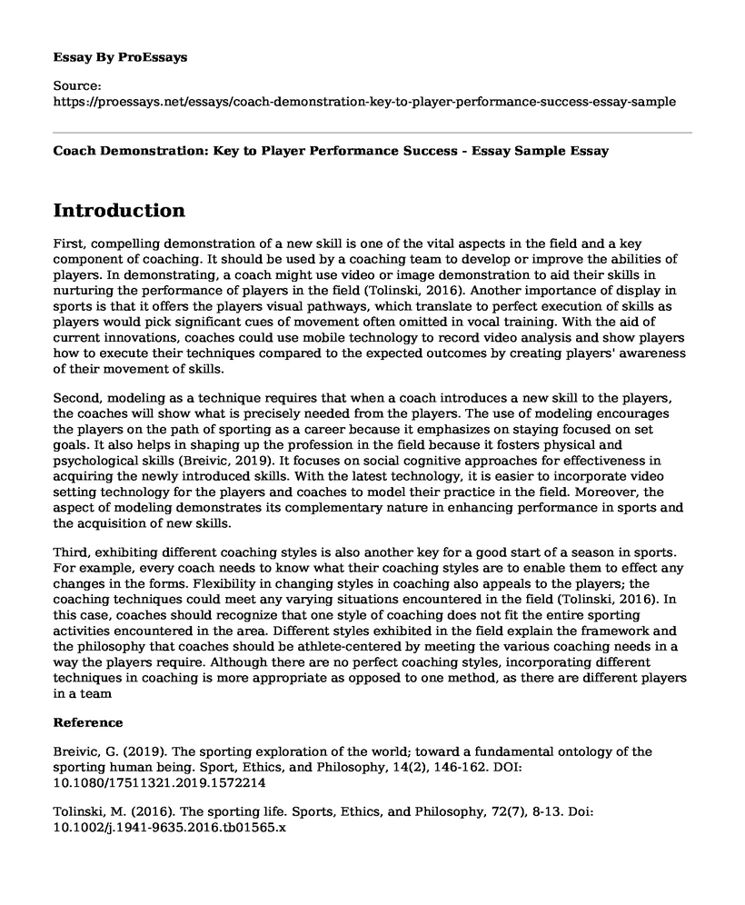 Coach Demonstration: Key to Player Performance Success - Essay Sample