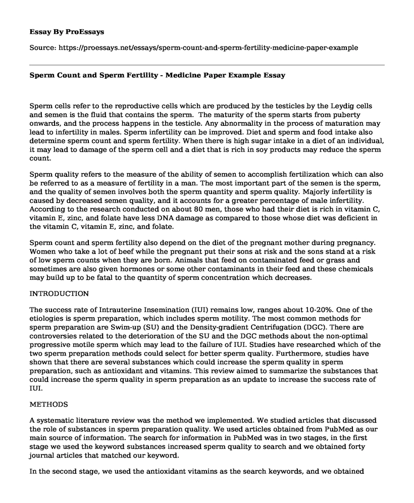 Sperm Count and Sperm Fertility - Medicine Paper Example