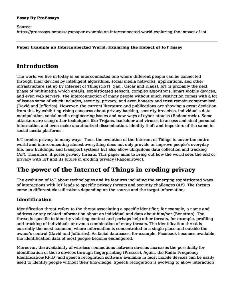 Paper Example on Interconnected World: Exploring the Impact of IoT