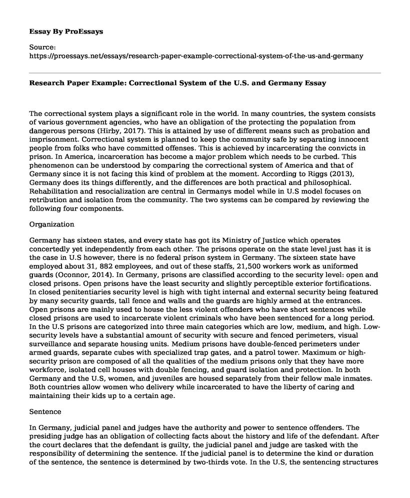 Research Paper Example: Correctional System of the U.S. and Germany