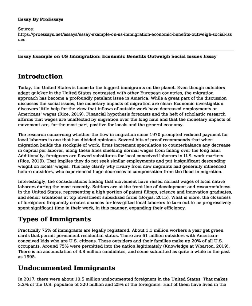 Essay Example on US Immigration: Economic Benefits Outweigh Social Issues