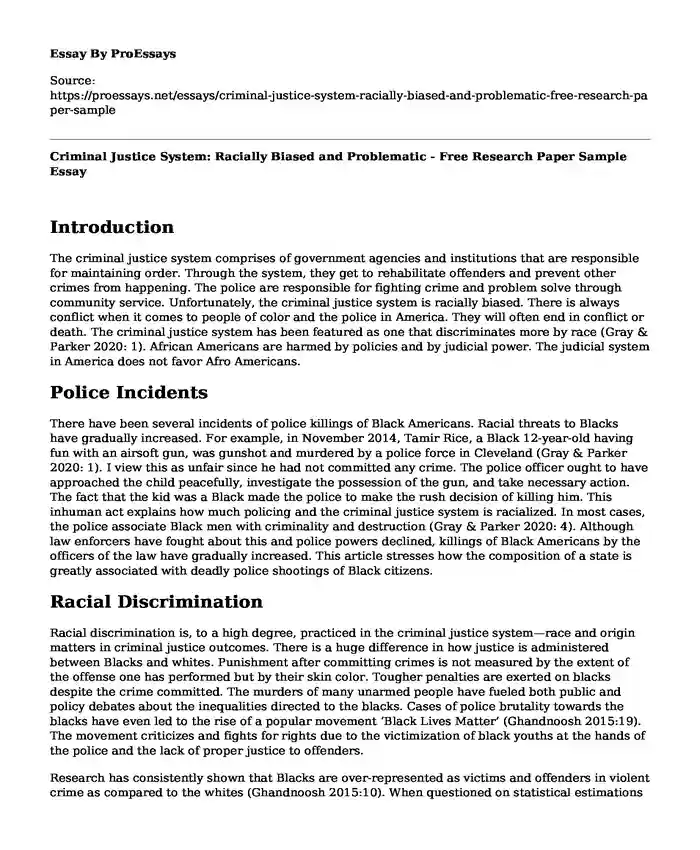 Criminal Justice System: Racially Biased and Problematic - Free Research Paper Sample