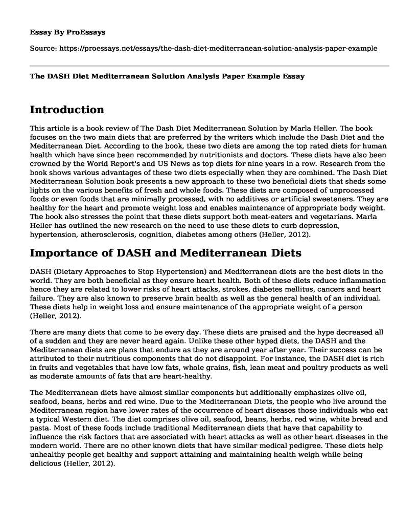 The DASH Diet Mediterranean Solution Analysis Paper Example