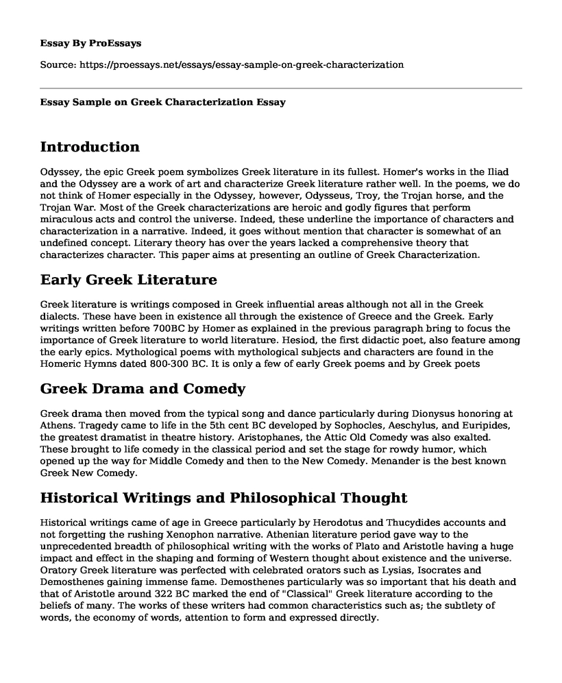 Essay Sample on Greek Characterization