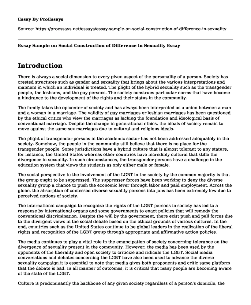 Essay Sample on Social Construction of Difference in Sexuality