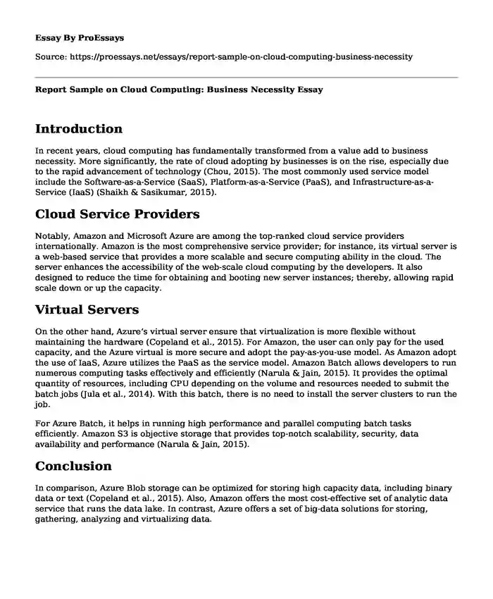 Report Sample on Cloud Computing: Business Necessity