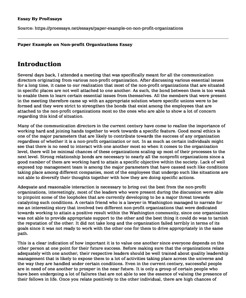 Paper Example on Non-profit Organizations
