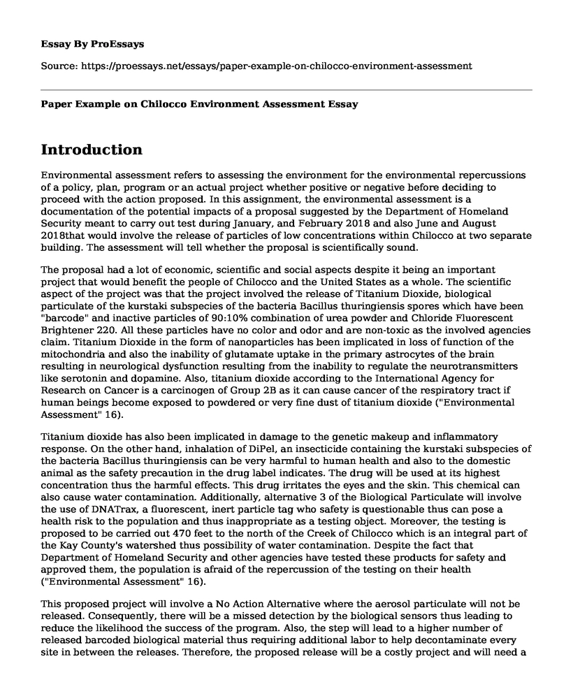 Paper Example on Chilocco Environment Assessment