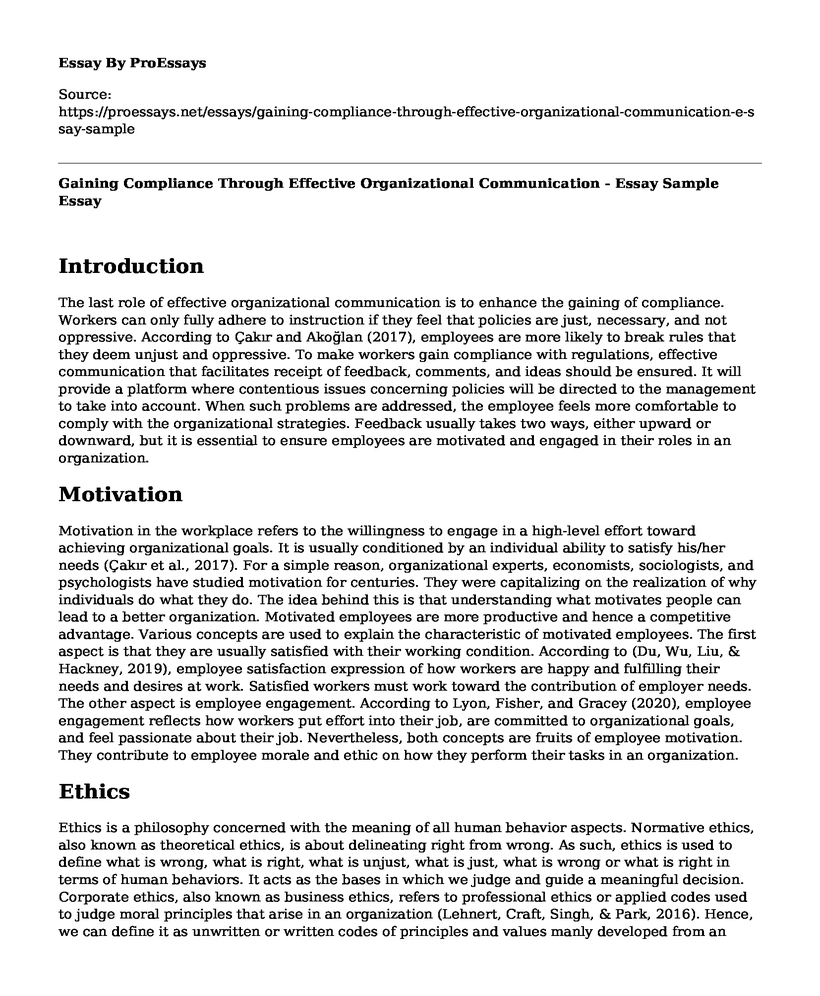 Gaining Compliance Through Effective Organizational Communication - Essay Sample