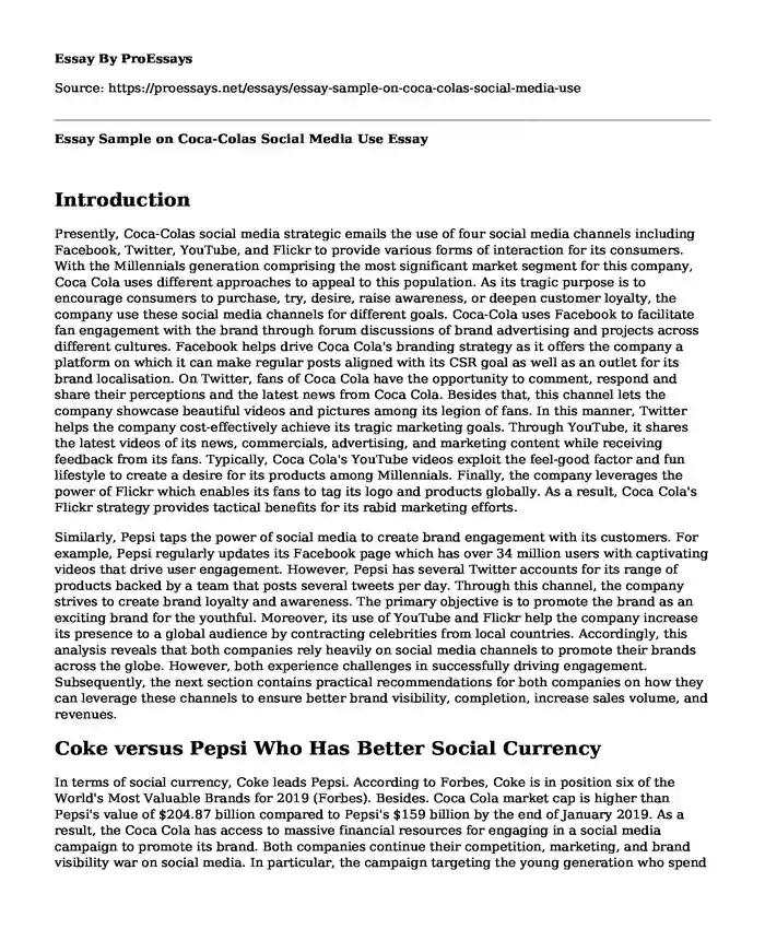 Essay Sample on Coca-Colas Social Media Use