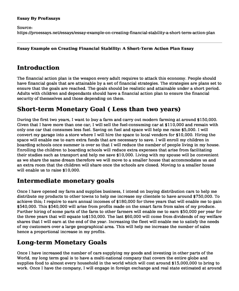 Essay Example on Creating Financial Stability: A Short-Term Action Plan