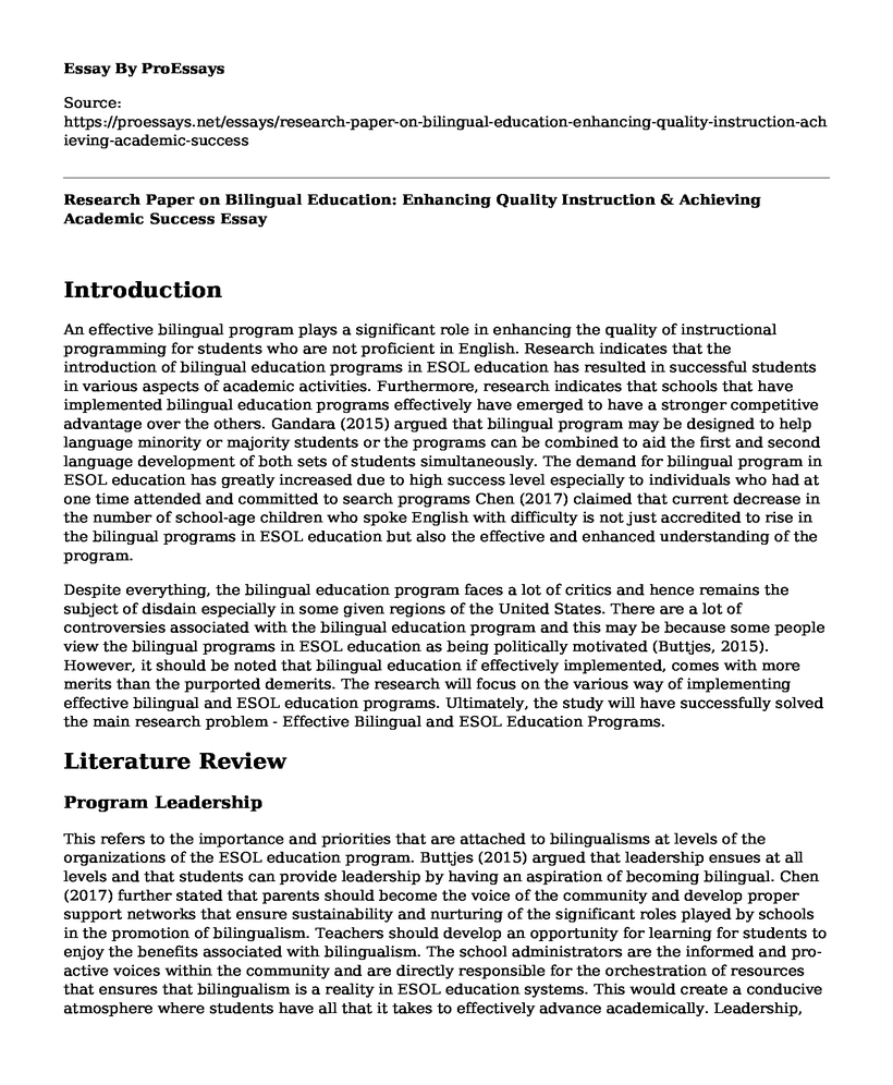 Research Paper on Bilingual Education: Enhancing Quality Instruction & Achieving Academic Success