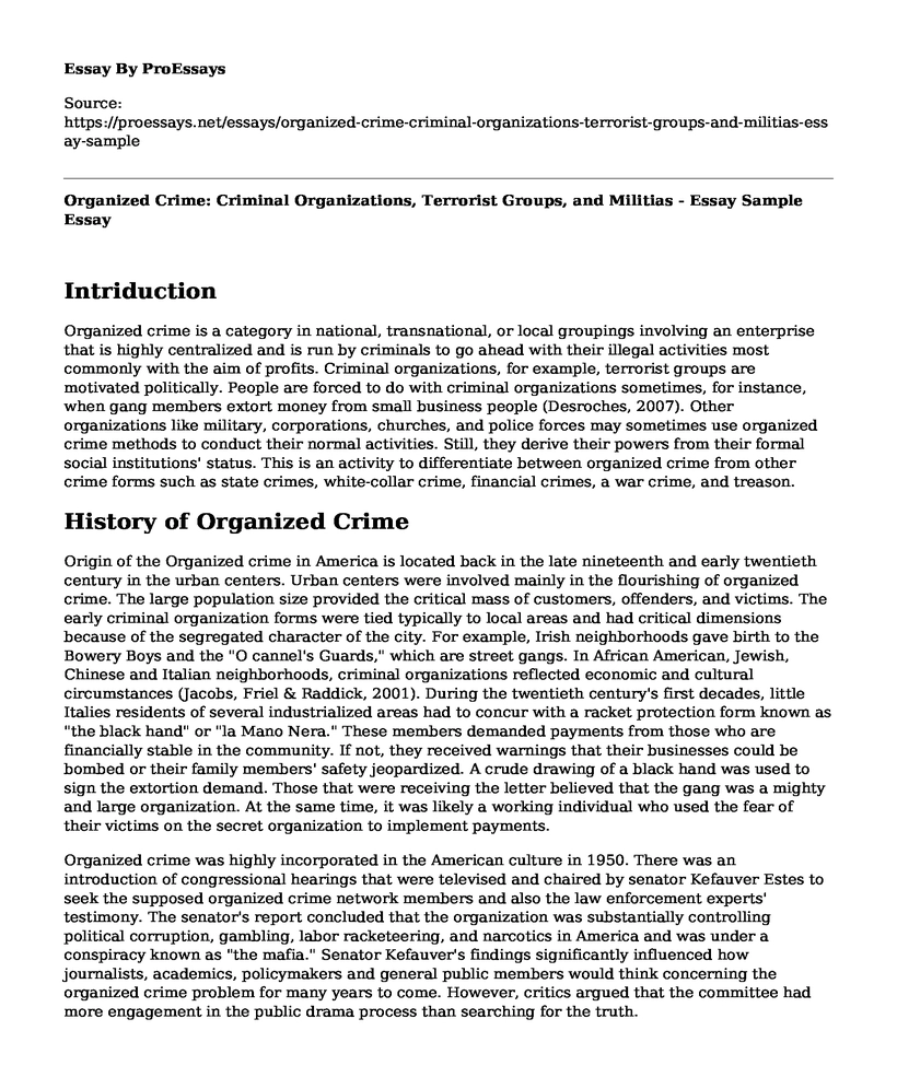 Organized Crime: Criminal Organizations, Terrorist Groups, and Militias - Essay Sample