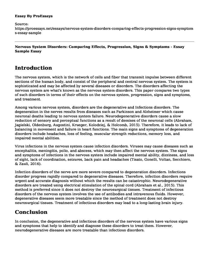 Nervous System Disorders: Comparing Effects, Progression, Signs & Symptoms - Essay Sample