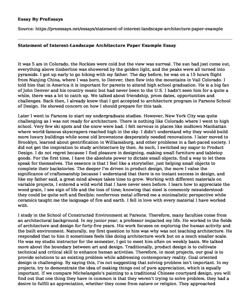 Statement of Interest-Landscape Architecture Paper Example