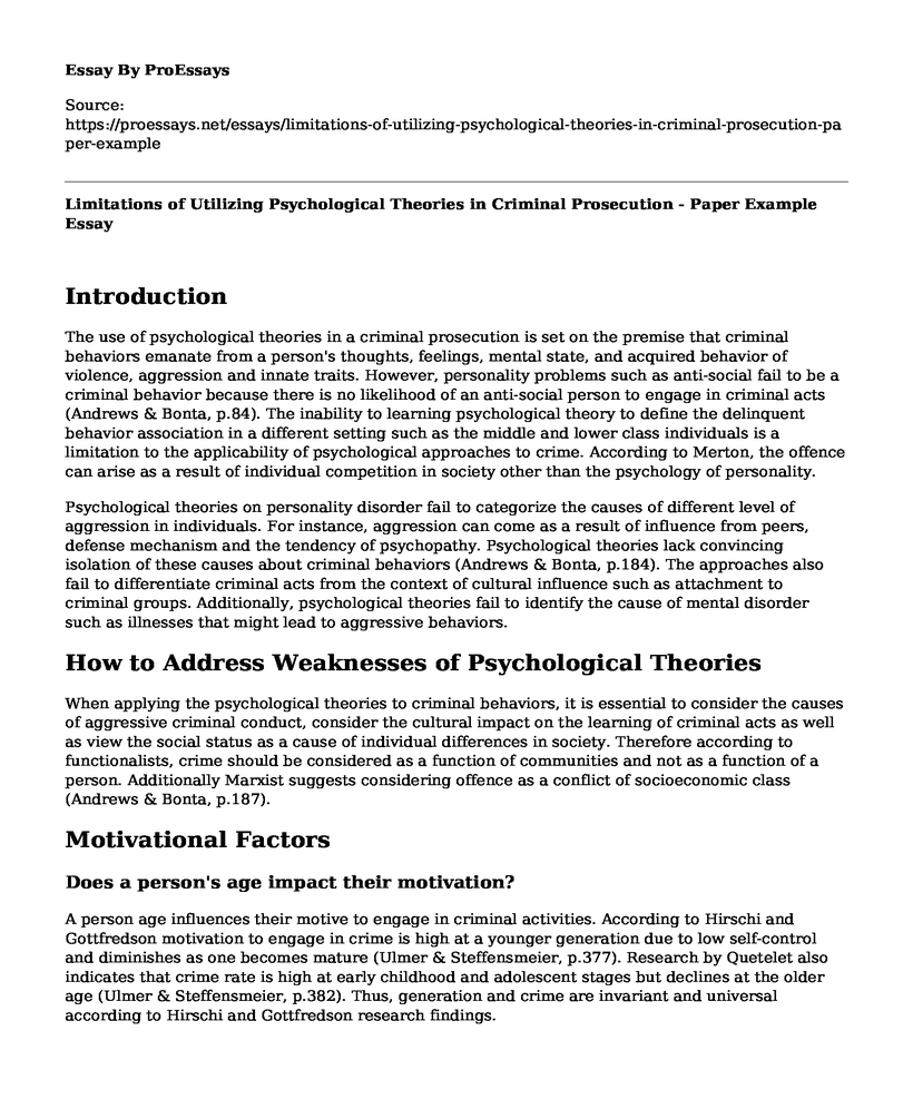 Limitations of Utilizing Psychological Theories in Criminal Prosecution - Paper Example