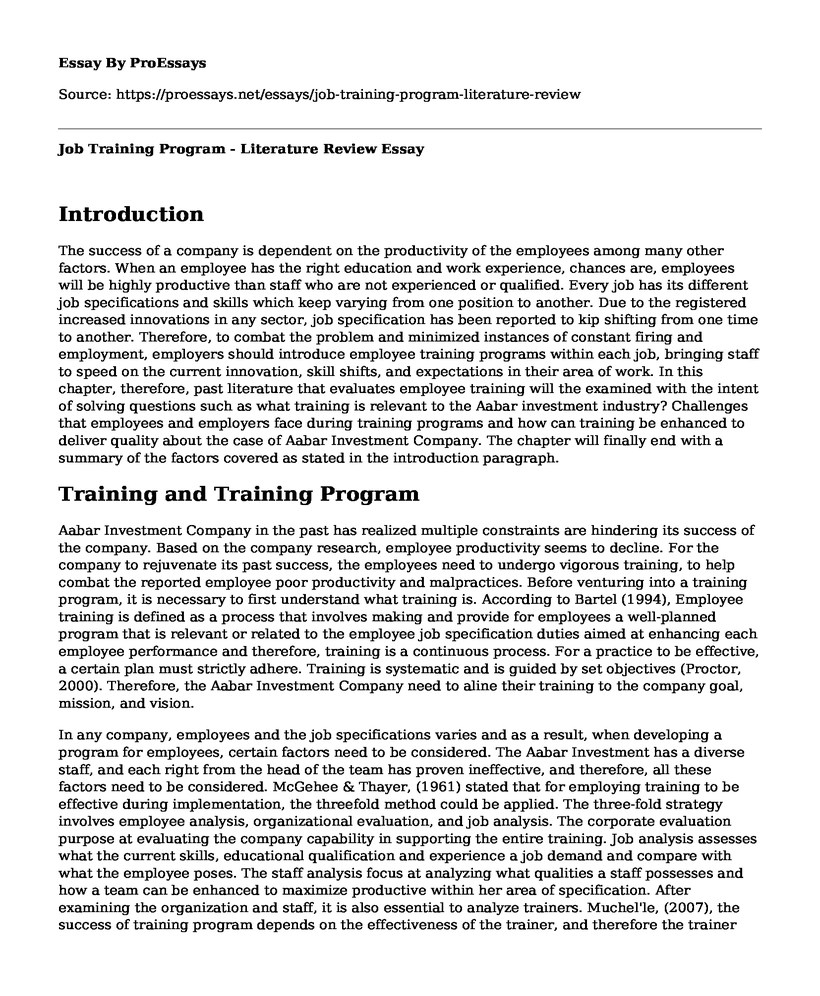 Job Training Program - Literature Review