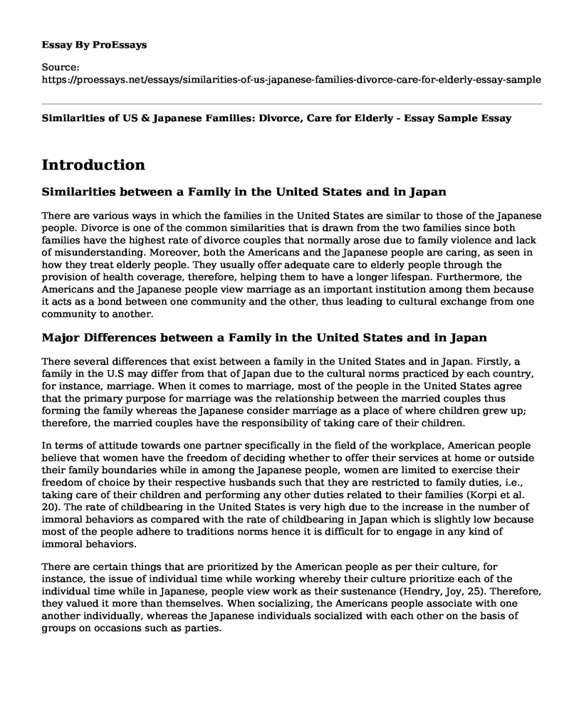 Similarities of US & Japanese Families: Divorce, Care for Elderly - Essay Sample
