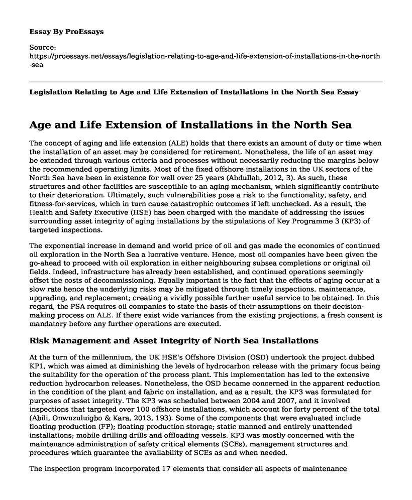 Legislation Relating to Age and Life Extension of Installations in the North Sea