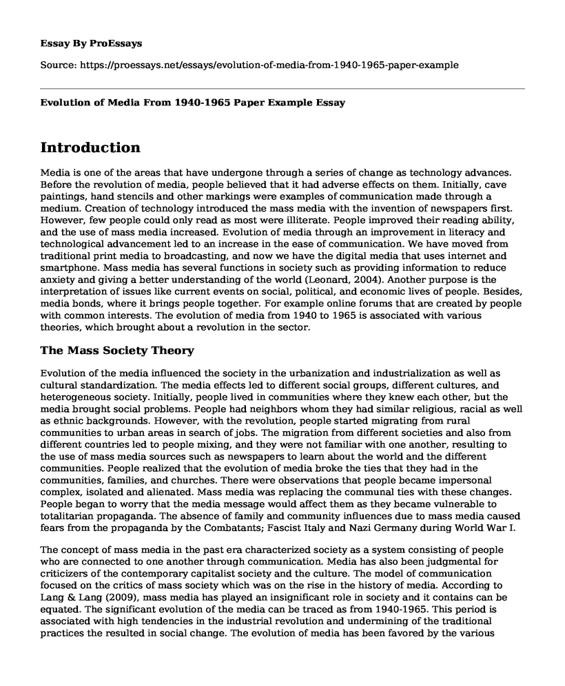 Evolution of Media From 1940-1965 Paper Example