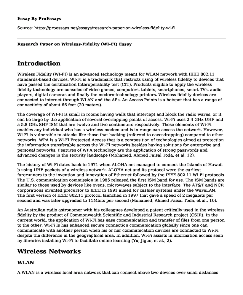 Research Paper on Wireless-Fidelity (WI-FI)