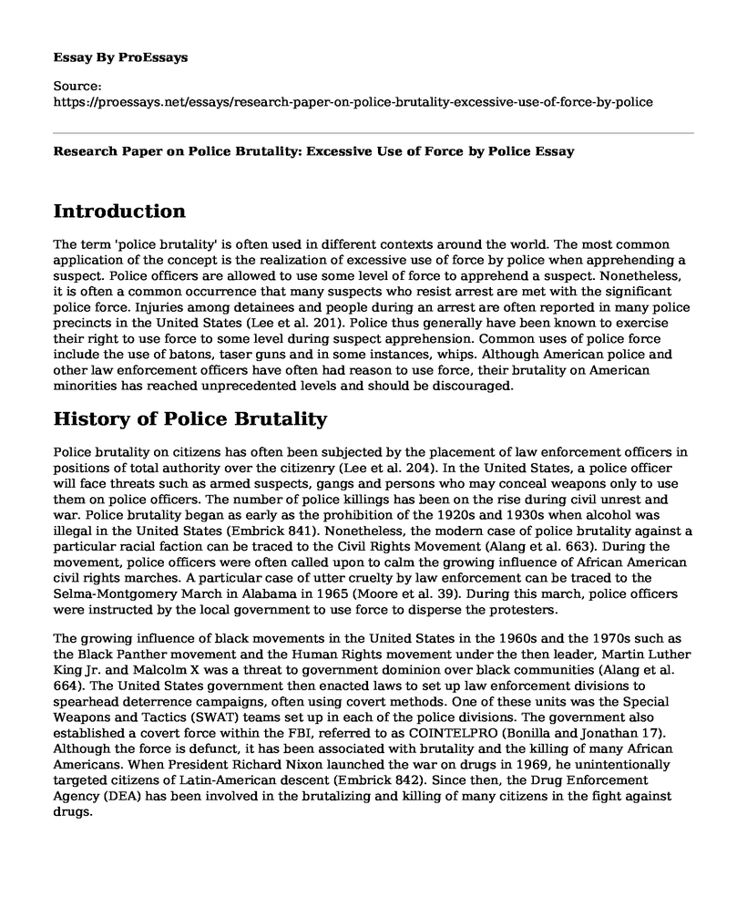Research Paper on Police Brutality: Excessive Use of Force by Police