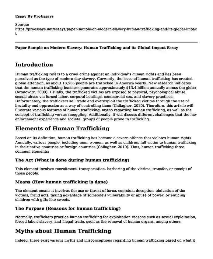 Paper Sample on Modern Slavery: Human Trafficking and its Global Impact