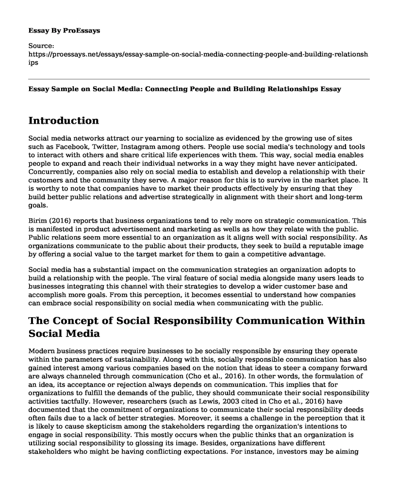 Essay Sample on Social Media: Connecting People and Building Relationships