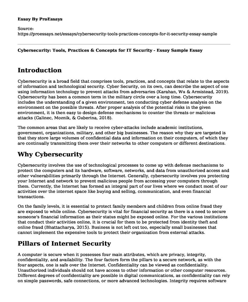 Cybersecurity: Tools, Practices & Concepts for IT Security - Essay Sample