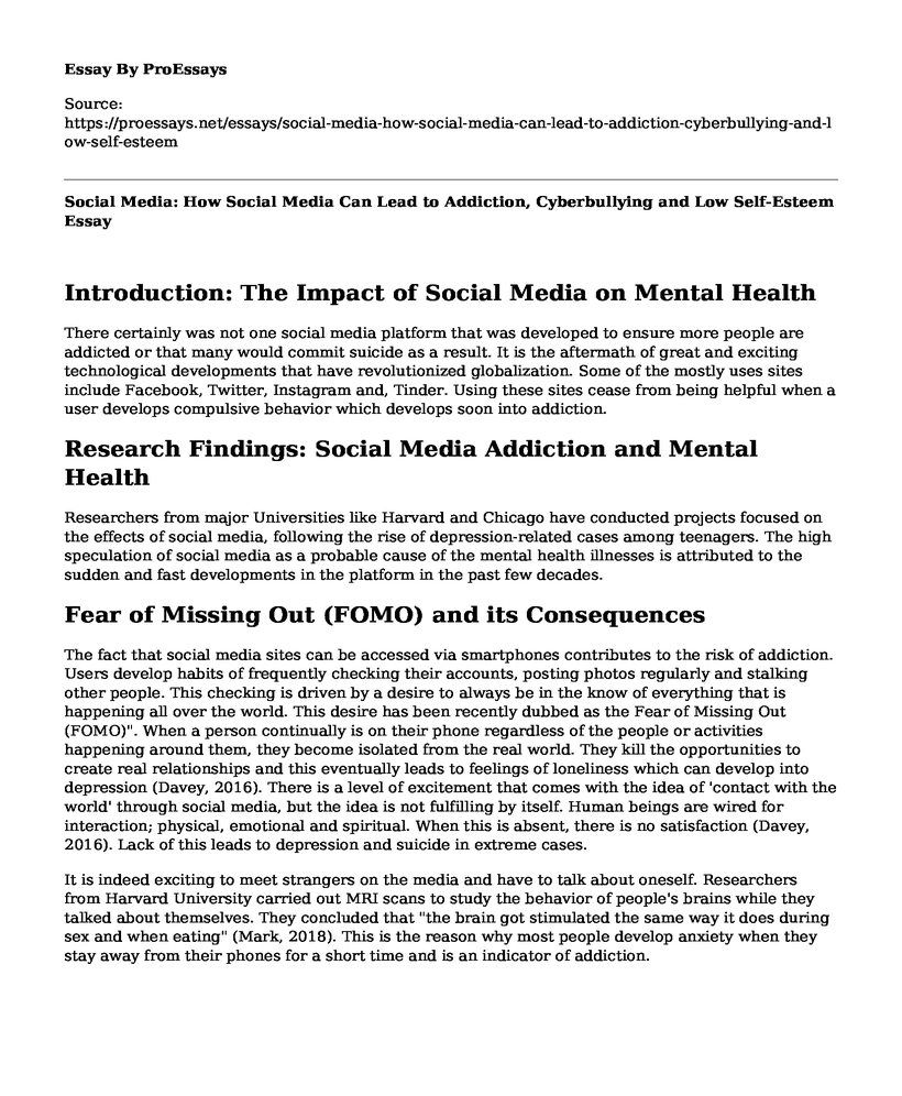 Social Media: How Social Media Can Lead to Addiction, Cyberbullying and Low Self-Esteem