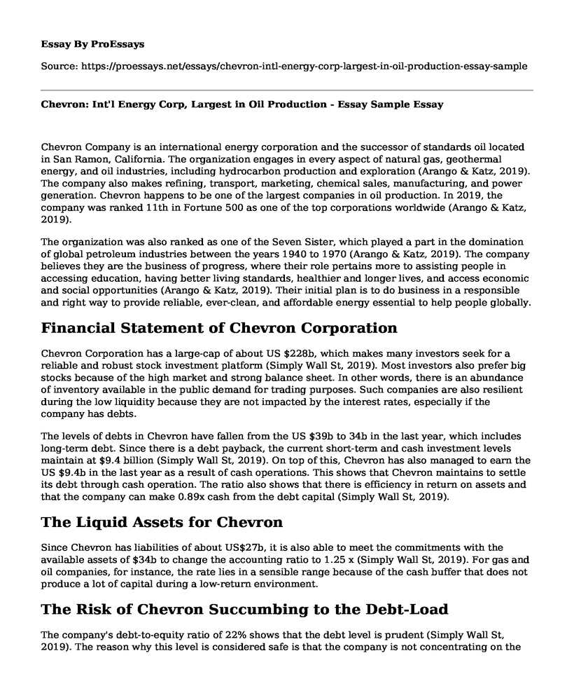 Chevron: Int'l Energy Corp, Largest in Oil Production - Essay Sample