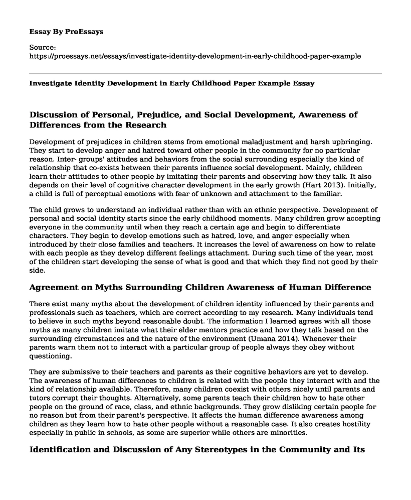 Investigate Identity Development in Early Childhood Paper Example