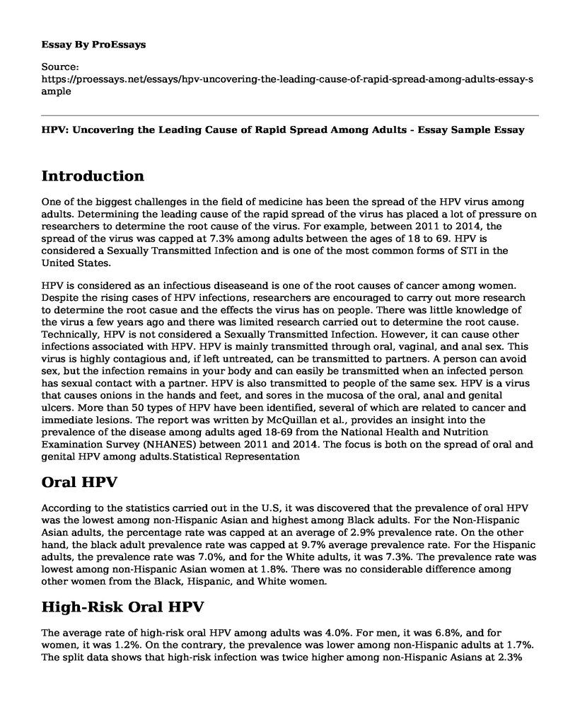 HPV: Uncovering the Leading Cause of Rapid Spread Among Adults - Essay Sample