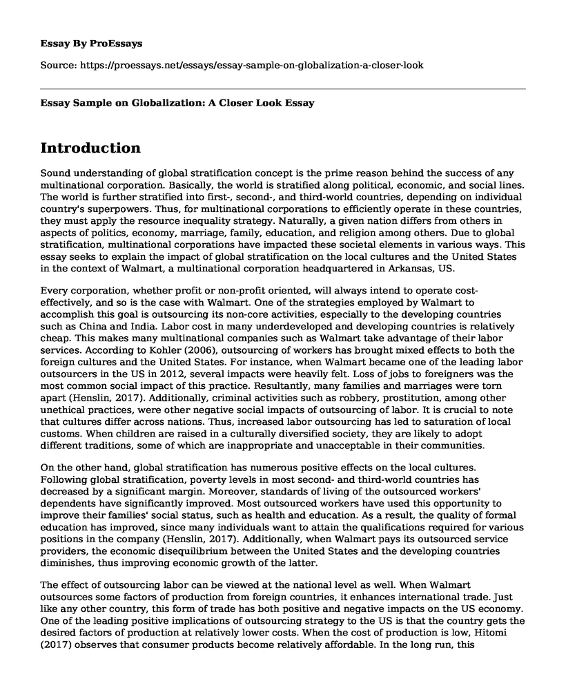 Essay Sample on Globalization: A Closer Look