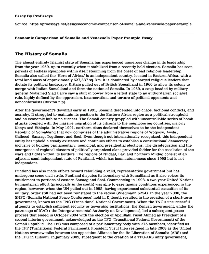 Economic Comparison of Somalia and Venezuela Paper Example