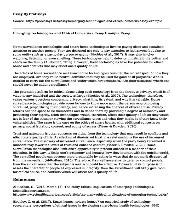 Emerging Technologies and Ethical Concerns - Essay Example