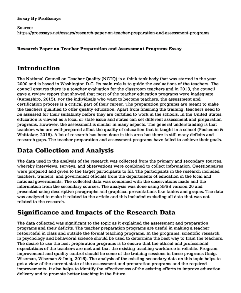 Research Paper on Teacher Preparation and Assessment Programs
