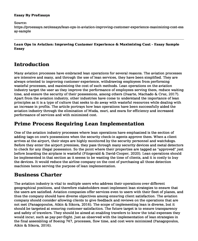 Lean Ops in Aviation: Improving Customer Experience & Maximizing Cost - Essay Sample