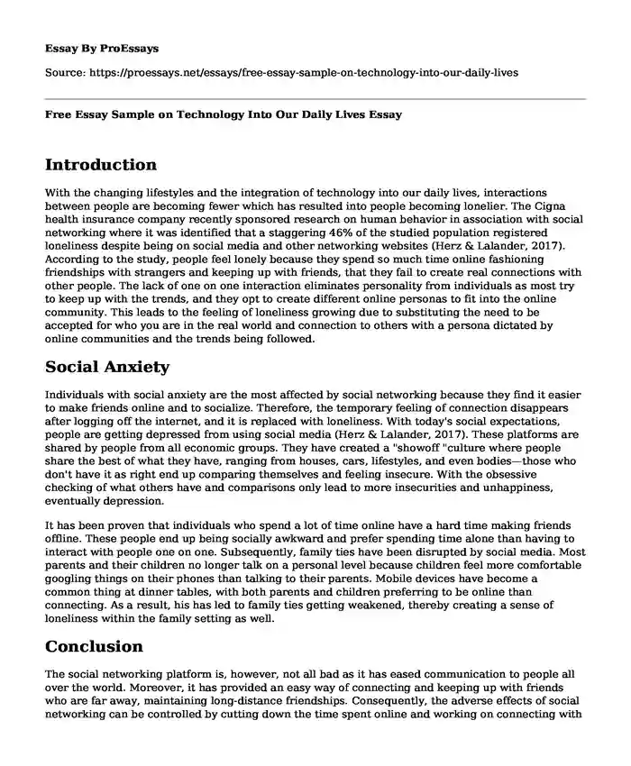 Free Essay Sample on Technology Into Our Daily Lives