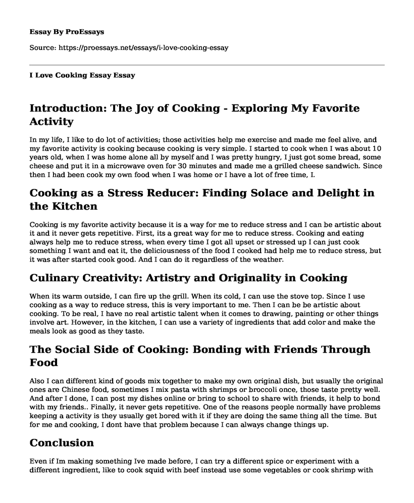 interest in cooking essay