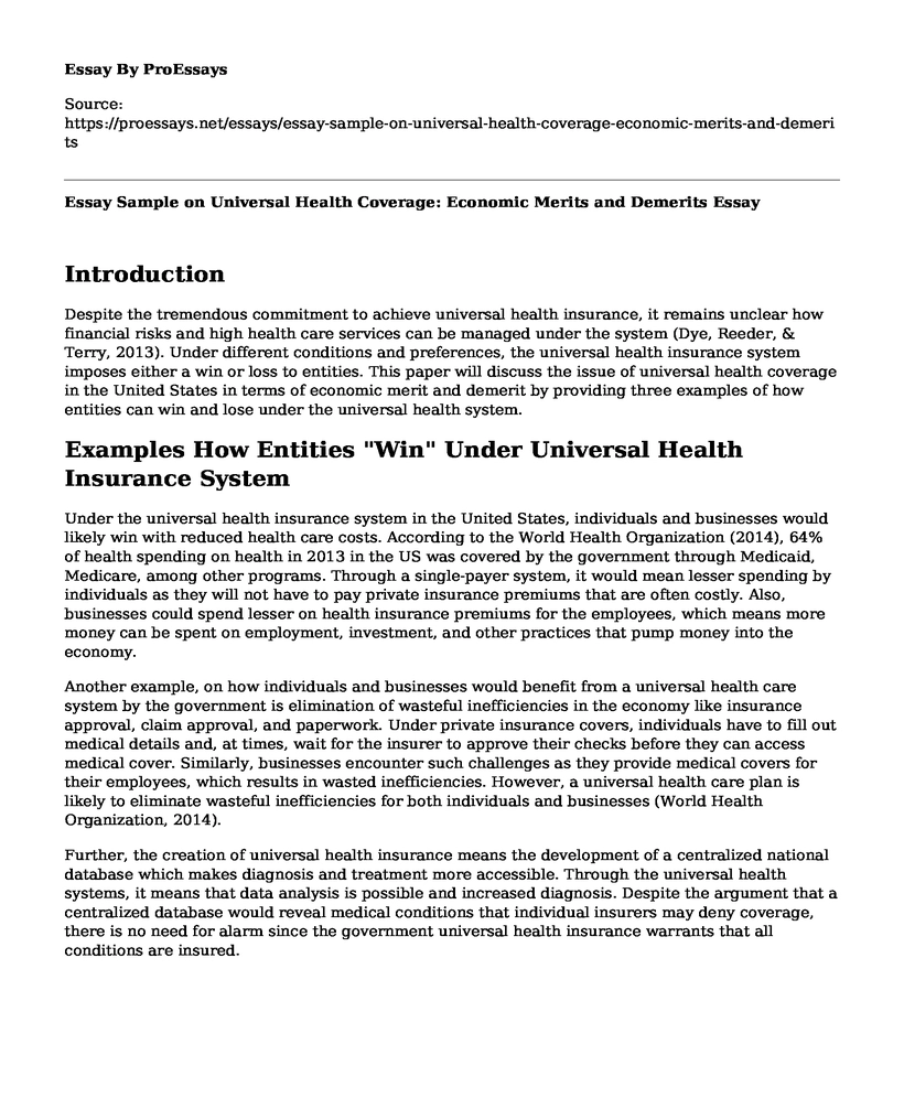 Essay Sample on Universal Health Coverage: Economic Merits and Demerits
