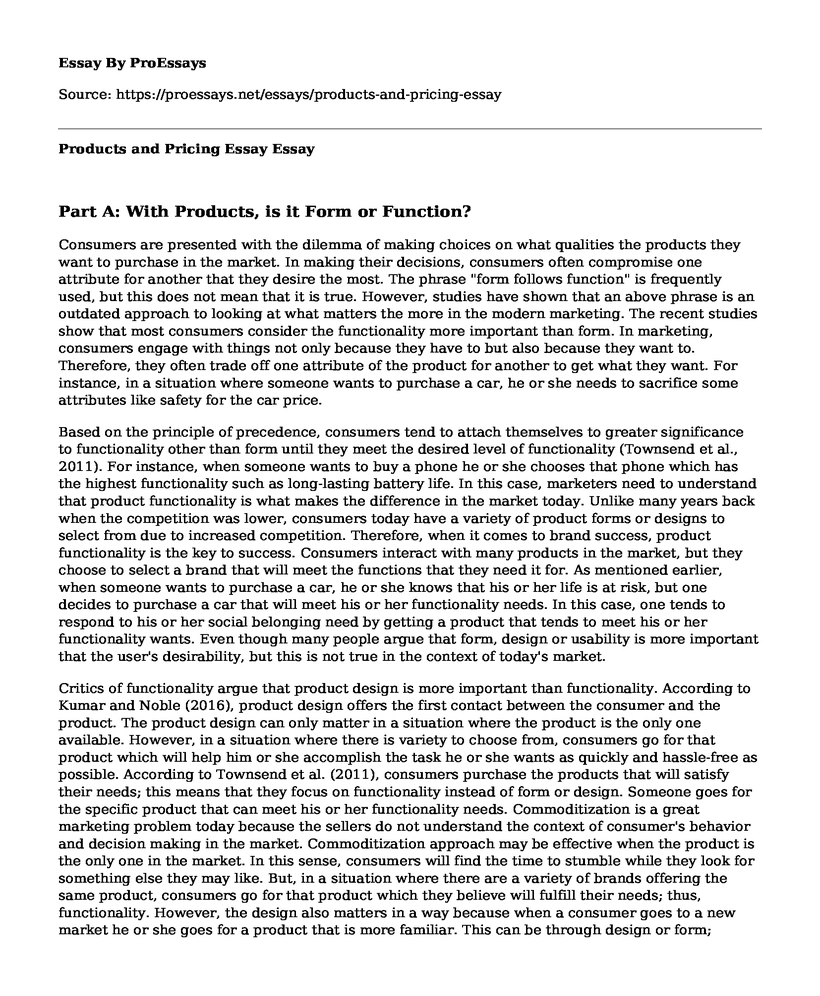Products and Pricing Essay