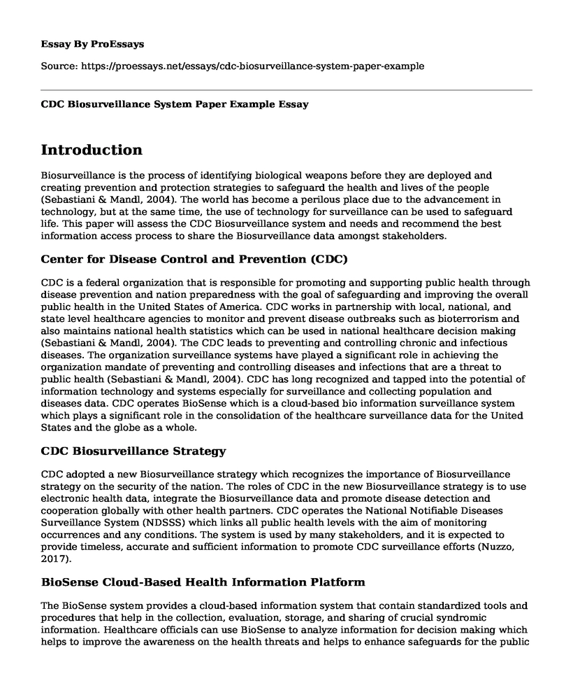 CDC Biosurveillance System Paper Example