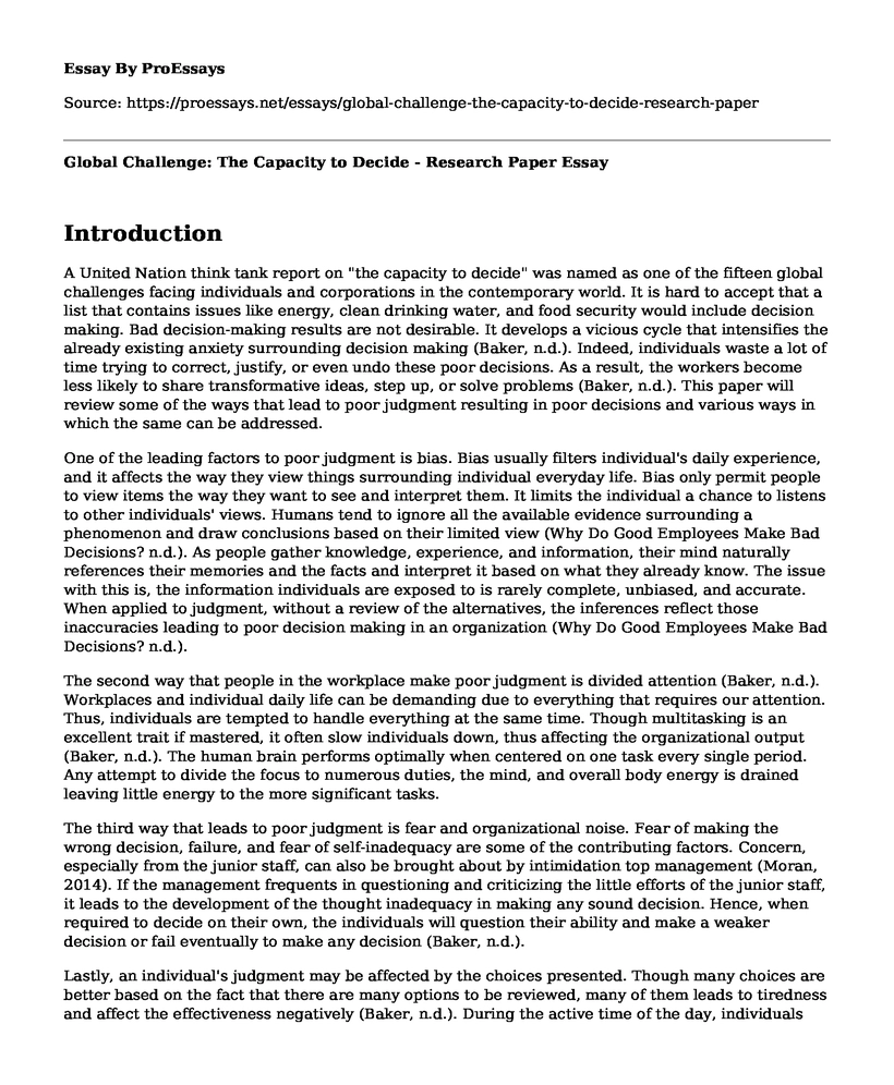 Global Challenge: The Capacity to Decide - Research Paper