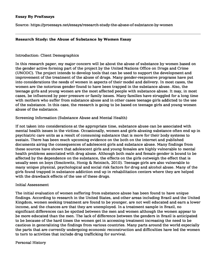 Research Study: the Abuse of Substance by Women
