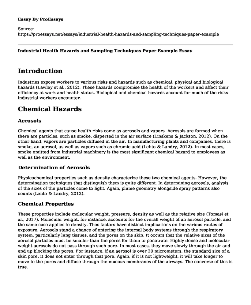 Industrial Health Hazards and Sampling Techniques Paper Example
