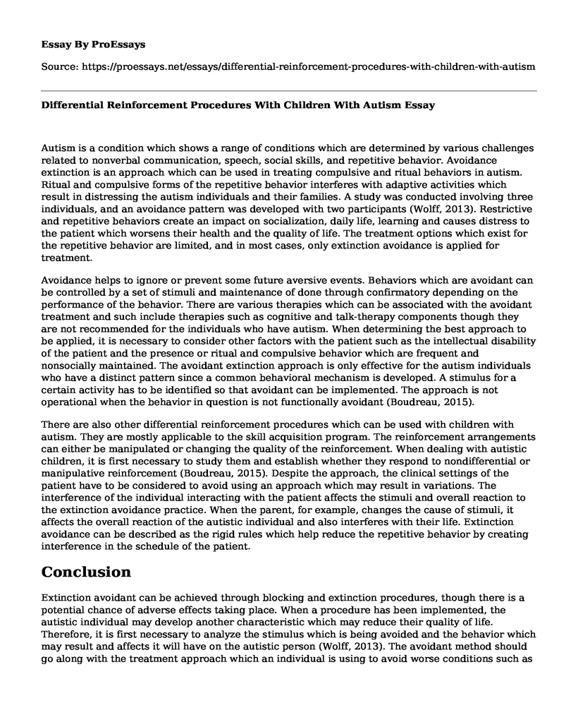 Differential Reinforcement Procedures With Children With Autism